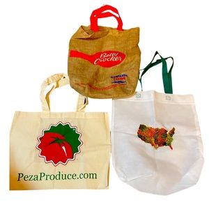 Canvas and Burlap tote bags ivory brown white red vegetables tomatoes large size